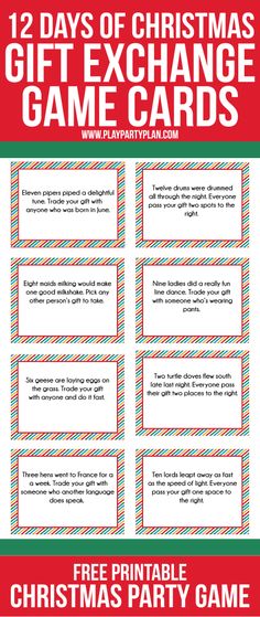 the 12 days of christmas gift exchange game cards with free printable games for kids