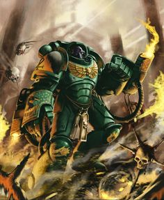 an image of a warhammer with flames in the background