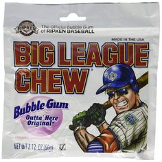 a bag of bubble gum with a baseball player holding a bat in it's hand