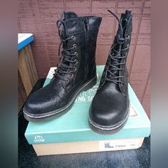 New In Box Mtng Boot Adult Size 8. Inside Zip For Easy On/Off, Front Adjustable Laces. Moto Boots, On Off, Women Shoes, Boots, Lace, Women Shopping, Black, Color