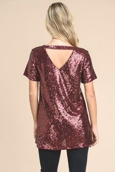 Shine bright in this sequin tunic top! The easiest way to look party ready - tunic top + skinny jeans! - 90% Acrylic, 10% Polyester Small 2-4, Medium 6-8, Large 10-12 Cheap Burgundy Party Tops, Sequin Tunic, Shine Bright, Tunic Top, To Look, Sequin, That Look, Tunic Tops