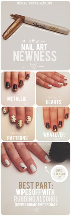 AMAZING❤❤ Sharpie Nail Art, Sharpie Nails, Do It Yourself Nails, Gold Sharpie, Different Nail Designs, Diy Nail Art, Girls Nails, China Glaze