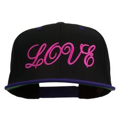 Calligraphy Love Embroidered Snapback Cap Adjustable Embroidered Snapback Hat, Adjustable Snapback With Embroidered Logo, Adjustable Snapback Hat With Embroidered Logo, Adjustable Visor Fitted Hat With Embroidered Logo, Adjustable Fitted Visor With Embroidered Logo, Adjustable Visor With Embroidered Logo, Adjustable Fitted Hat With Embroidered Logo And Flat Bill, Trendy Flat Bill Snapback Hat With Embroidered Logo, Adjustable Fitted Hat With Embroidered Logo And Flat Brim