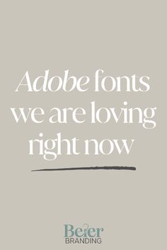 an image with the words adobe font, we are loving right now in white on a gray background