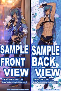 Front and back side of Rurisen's Kaeya Dakimakura design Yelan Body Pillow, Dakimakura Pillow, Cool Anime Guys, Very Funny Pictures, Who Knows, Make And Sell, Pillow Design, His Eyes, Genshin Impact