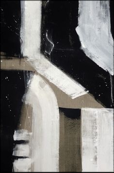 an abstract painting with black and white colors