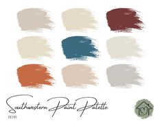 some paint swatches with the words southern paint palette in different colors and font on them