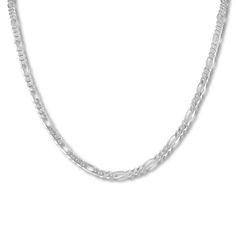 This handsome men's figaro chain necklace is crafted of sterling silver. The 24-inch necklace fastens with a lobster clasp. White Gold Figaro Link Chain Necklace, Classic Sterling Silver Figaro Chain Necklace, Silver Figaro Chain Link Necklace, Silver Figaro Link Chain Necklace, Silver Figaro Chain Necklace With Oval Links, Classic Silver Figaro Chain Necklace, Sterling Silver Figaro Chain Necklace With Oval Links, Figaro Chain Men, Jewelry Education