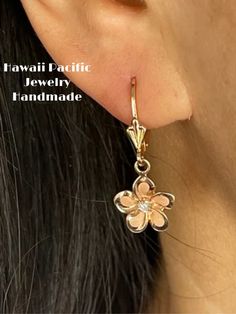 Elegant and Beautiful Hawaiian Plumeria Flower With  Cubic Zirconia Lever Back Earrings in 14Kt Solid  Rose Gold  High Polish Edges 14 Karat Solid Rose Gold GUARANTEED, Authenticated with a 14K Stamp Made With The Highest Quality Craftsmanship Solid 14K Rose Gold Plumeria Flower With Cubic Zirconia Lever Back Drop & Dangle Earrings Total Weight 1.9 grams Solid 14K Rose Gold Plumeria Flower Width 12 Millimeters Length 12 Millimeters Amazing! Gift For Family and Friends! Jewelry Gift Box Included! Hypoallergenic Flower Shaped Jewelry For Anniversary, Hypoallergenic Flower-shaped Jewelry For Anniversary, Fine Jewelry Rose Gold Flower Earrings, Rose Gold Flower-shaped Cubic Zirconia Earrings, Rose Gold Flower-shaped Jewelry With Matching Earrings, Rose Gold Cubic Zirconia Flower Shaped Jewelry, Rose Gold Round Flower Charm Earrings, Round Rose Gold Flower Charm Earrings, Rose Gold Flower Charm Earrings