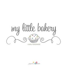 the words, my little bakery are written in black ink on a white background with an image of a cupcake