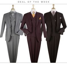 🚨Our new Deal of the Week is live🚨! 3 Piece, 100% wool suits with 6 button vest $149.50. Not every color is available in every size. Available sizes from 44R-66L. Steve Harvey Suits, Wool Suits, Double Breasted Vest, Fashion Vest, Button Vest, King Fashion, Kings Man, Every Color, Vest Fashion