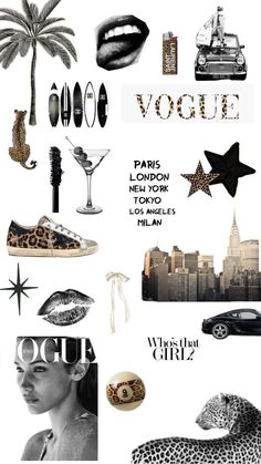 the collage shows different types of fashion items and their names in black and white