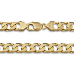 Dazzling solid square curb links are adorned with a high polish-finish in this versatile men's curb link necklace. Fashioned in 14K yellow gold, the 22-inch chain secures in place with a lobster clasp. Jared The Galleria Of Jewelry, Necklace Clasps, Necklace Chain Lengths, Link Necklace, Necklace Designs, Chains Necklace, Lobster Clasp, Gold Metal, Necklace Lengths