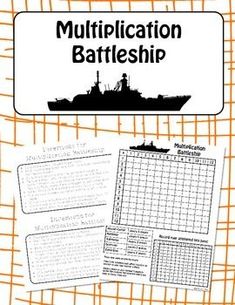 a battleship with the words multiplication battleship written in black and white on it