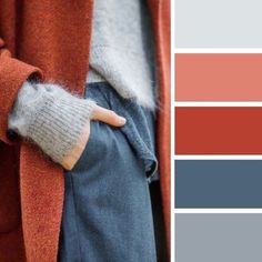 Orange Coat, Fashion Trends Winter, Color Balance, Red Coat, Grey Pants