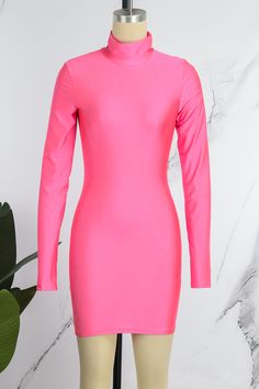 Pink Casual Solid Basic Turtleneck Long Sleeve Dresses Spring High-neck Bodycon Dress, Spring Slim Fit Solid Color Mini Dress, Spring Solid Color Slim Fit Mini Dress, Spring Solid Slim Fit Mini Dress, Trendy Solid Color Bodycon Dress For Spring, Spring Slim Fit Mini Dress, Spring High Neck Solid Color Dresses, High Neck Solid Color Spring Dresses, High Neck Solid Color Dresses For Spring