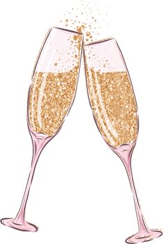 two champagne glasses filled with sparkling liquid