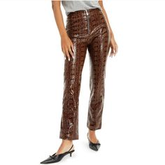 Brand New With Tags Size 12 This Runs Small So Size Up 1 Or 2 Sizes Faux Leather Snake Skin Pants Trendy Brown Bottoms With Zipper Closure, Brown Bottoms With Zipper Closure For Spring, Brown High-waisted Leather Pants For Winter, Brown Workwear Bottoms With Zipper Closure, Brown Leather Trousers For Fall, Brown Pants For Night Out In Winter, Brown Pants For Night Out In Fall, Brown Leather Trousers For Winter, Snake Skin Pants