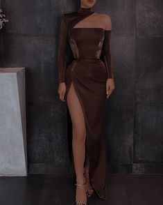 High Neck Corset Dress, Dress For Tan Skin, One Sleeve Dress Formal, Jaw Dropping Dresses, Dress On One Shoulder, Trendy Prom Dresses 2023, Short Wedding Guest Dress, Brown Prom Dresses, Sassy Dress