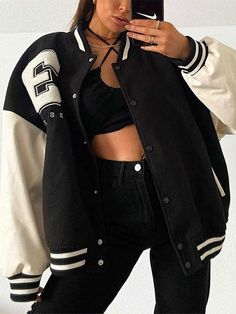 ⚡️Buy Toweling Number Embroidery Varsity Jacket Black L under $43.00 in Jackets Online. Style: Casual, Street Color: Black Fabric Content: Polyester, Cotton Fit Type: Loose fit Neckline: Stand Collar Sleeve Length: Long Sleeve Design: Snap Button Fastening, Elasticated Cuffs, Functional Pockets, Letter Graphic At Back, Pu Leather Paneled Sleeves. ✓2022 NEW YEAR SALE | $10 OFF OVER $75 CODE: NY1 I $25 OFF OVER $125 CODE: NY2 | $35 OFF OVER $215 CODE: NY3✓Free Shipping on all orders over $69 USD.. Black Jacket Outfit, Number Embroidery, Varsity Jacket Black, Senior Jackets, Varsity Jacket Outfit, Streetwear Coat, College Jackets, Leather Patchwork, Fits Clothes