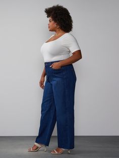 Plus Essential High Rise Wide Leg Jeans | NY&Co Best Jeans For Curvy Shape, Best Plus Size Jeans, High Rise Wide Leg Jeans, Queen Fashion, Curvy Jeans, Fashion 2024, Plus Size Pants, Best Jeans, Suits Coats