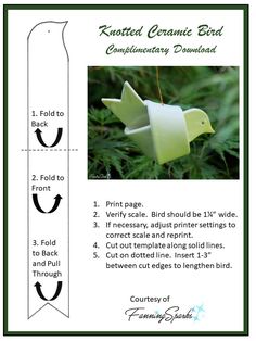 the instructions for how to make an origami bird in green and white paper