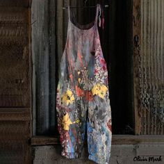 Olivia Mark - Chic Multicolored Cotton Linen Overalls with Print Design Linen Overalls, Harem Jumpsuits, Jumpsuit Casual, Overall Jumpsuit, Ombre Fashion, Womens Capri Pants, Linen Jumpsuit, Flowy Pants, Casual Jumpsuit