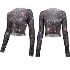 Women Sexy Glitter Mesh Metal Rhinestone Long Sleeve T-shirt Evening Party Top | eBay Fitted Crew Neck Crop Top For Party, Summer Party T-shirt With Glitter Print, Black Rhinestone T-shirt For Party, Disco Style Crew Neck Party Tops, Glitter Crew Neck Tops For Night Out, Glamorous Stretch Top With Sparkling Details, Glamorous Sparkling Stretch Top, Party Mesh Top With Sequins And Stretch Fit, Party Mesh Top With Sequins And Stretch