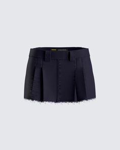 Svetlana Navy Twill Mini Skirt Workwear Mini Skirt With Pleated Hem, Cotton Mini Skort For Night Out, Cotton Mini Length Skort For Night Out, Short Cotton Pleated Skirt, Edgy Cotton Mini Skirt With Frayed Hem, Chic Short Skirt With Frayed Hem, Chic Skirt With Frayed Hem, Chic Fitted Skort With Frayed Hem, Fitted Chic Skort With Frayed Hem