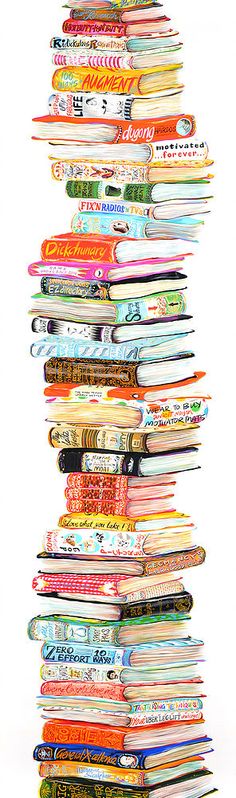 a stack of books sitting on top of each other in front of a white background