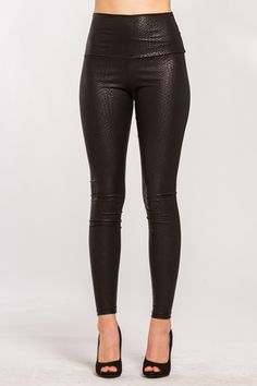 Fitted High Waist Embossed Snake Skin Print Leggings Fabric Contents96% Polyester 4% Spandex Measurements: Waist: XL 30", 2X 32", 3X 34" Length: XL 34", 2X 34", 3X 34" Rocker Tee, Snakeskin Leggings, Textured Leggings, Black Leather Leggings, Liquid Leggings, Legging Fits, Spandex Leggings, Faux Leather Leggings, Leather Leggings