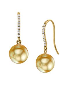 These exquisite earrings feature 8mm high-quality Golden South Sea pearls, handpicked for their incredible luster and overtones. The pearls are mounted on the finest 14K gold with .12 carats of 18 dazzling SI clarity diamonds. These earrings come packaged in a beautiful jewelry gift box, perfect for gifting. Elegant Gold Pearl Earrings Brilliant Cut, Elegant Gold Pearl Earrings With Brilliant Cut, Formal Gold Diamond Earrings With Pearls, Formal Gold Pearl Diamond Earrings, Pearl Trend, South Sea Pearl Necklace, South Sea Pearls Earrings, Single Pearl Necklace, Pearl Engagement Ring