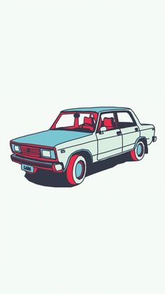 an image of a car that is in the middle of a drawing with red and blue accents