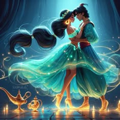 a painting of two people dressed as princesses kissing in front of teapots