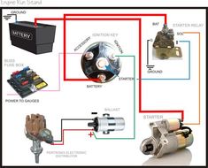 an image of a wiring diagram for a car with the starter and battery attached to it