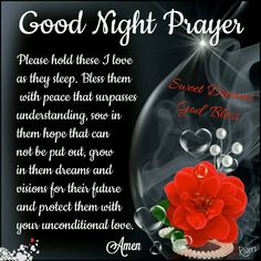 the good night prayer is shown with a red flower on it's side and an image of a candle