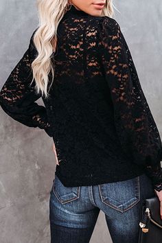 Details: Material: Blending Style: Fashion, Elegant Pattern Type: Solid Element: Lace, Hollowed Out Neckline: Mandarin Collar Sleeve Style: Lantern Sleeve Sleeve Length: Long Sleeve Closed Type: Pullover Type: Patchwork Size(in) Length Bust Sleeve Length XS 23.2 34.6 24.4 S 23.6 36.2 24.8 M 24 37.8 25.2 L 24.4 40.2 25.6 XL 24.8 42.5 26 Tips: Due to the many variations in monitors, the color in the image could look slightly different, please take physical design and color shall prevail. Please al Backless Sweater Dress, Backless Sweater, Night Tops, Black Lace Blouse, White Lace Blouse, Mock Neck Blouse, Elegant Pattern, Style Upgrade, Formal Invitation