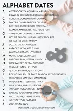 Alphabet Dating, Dating Ideas, Date Night Ideas