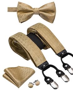 PRICES MAY VARY. Complete Set: Includes adjustable Y-back suspenders, pre-tied bow tie, and pocket square for a polished formal look. Adjustable Fit: The Y-shaped braces feature a sliding buckle for easy length adjustment, ensuring a comfortable and customized fit. Versatile Style: Timeless design suitable for weddings, proms, formal events, or everyday wear. Quality Materials: Suspenders made from durable elastic webbing, bow tie from polyester mix silk fabric. Versatile Style: The classic desi Classic Suspenders For Suit And Tie At Party, Party Suit And Tie Accessories With Adjustable Ties, Fitted Belts And Suspenders With Bow For Party, Elegant Suspenders For Party Suit Accessories, Elegant Fitted Belts And Suspenders With Bow, Elegant Party Belt With Bow, Dapper Suspenders For Party, Bow Tie And Suspenders Set For Father's Day Party, Classic Adjustable Belts And Suspenders For Party