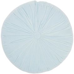 a white round pillow with pleated edges on a white background, the top half has a circular shape