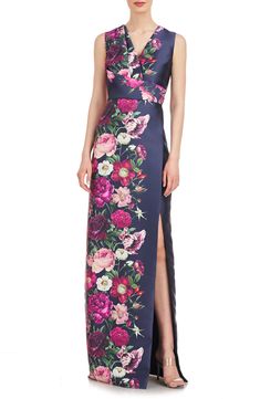 Kay Unger Coraline Floral Faux Wrap Sheath Gown available at #Nordstrom Formal Wedding Guest Dress, Column Skirt, Kay Unger, Groom Dresses, Ball Gown Skirt, Formal Dresses Gowns