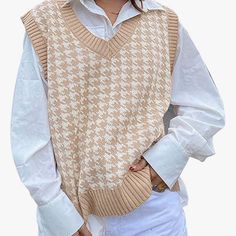 Beautiful Tan Knitted Vest, Never Worn Fall Clothing Aesthetic, Y2k Clothing Aesthetic, Y2k Fashion Outfits, Cute Fall Fashion, Shop Y2k, Pinterest Cute, Check Vest, Aesthetic Tops, Y2k Fashion Aesthetic