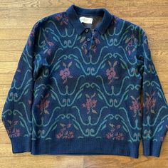 Never Worn Abercrombie Blue With Floral Design Sweater Size Medium Dark Blue Patterned Sweater, Abercrombie Blue Floral Dress, Abercrombie Fitch, Sweater Sizes, Men Sweater, Blue Green, Color Blue, Floral Design, Size Medium