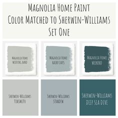 the best gray paint colors for walls and floors with text that says, magnolia home paint color matched to shewn - williams set two