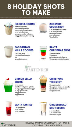 Holiday Shots Most Popular Alcohol Shots, Holiday Themed Alcoholic Drinks, Christmas Drinks Shots, Xmas Shots Alcohol, Christmas Shooter Ideas, Christmas Alcohol Drinks For Adults, Holiday Drinks For Party, Santa Panties Drink