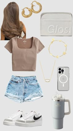 #outfitinspo Casual Summer Outfits School, Cute Outfits 2024, Outfit Inspo For Teens, Teenager Outfits Summer, Clean Girl Summer Outfits, Clean Girl Outfits Summer, Cute Fits For Summer, Basic Summer Outfits, White Girl Outfits