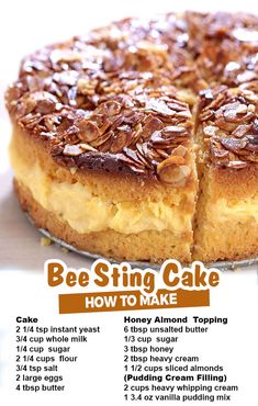 a poster with instructions for how to make a bee - sting cake on it's side