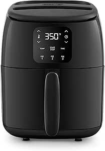 an air fryer with the timer on it's side and two different controls