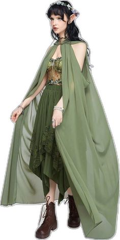 Sleeveless Cosplay Costume For Halloween, Sleeveless Halloween Cosplay Costume, Sleeveless Halloween Costume For Costume Party, Green Fantasy Costumes, Elf Queen, Queen Style, Forest Elf, Hooded Cape, Styles P