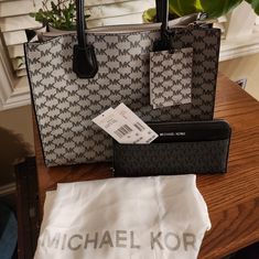 Comes With A Duster Cover And Long Strap And Wallet. New Tages Were Removed, But The Bag And Wallet Were Never Used. Luxury Michael Kors Rectangular Bag, Luxury Rectangular Michael Kors Bag, Embellished Bags, Michael Kors Shoulder Bag, Mk Bags, Black Leather Purse, Satchel Purse, Zip Wallet, Purses Michael Kors